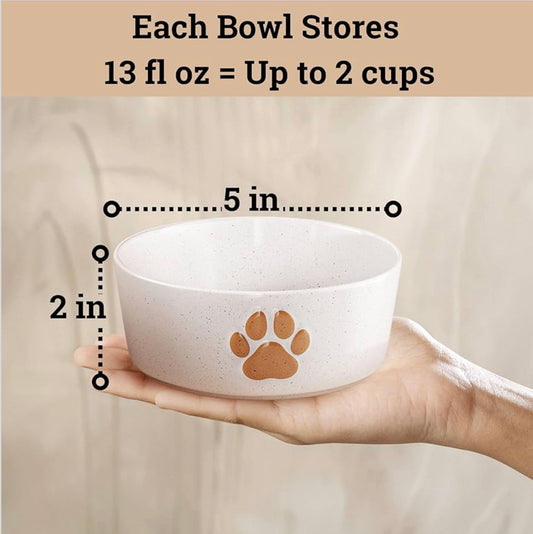 Ceramic Dog Bowl - Brown Paw & Bone