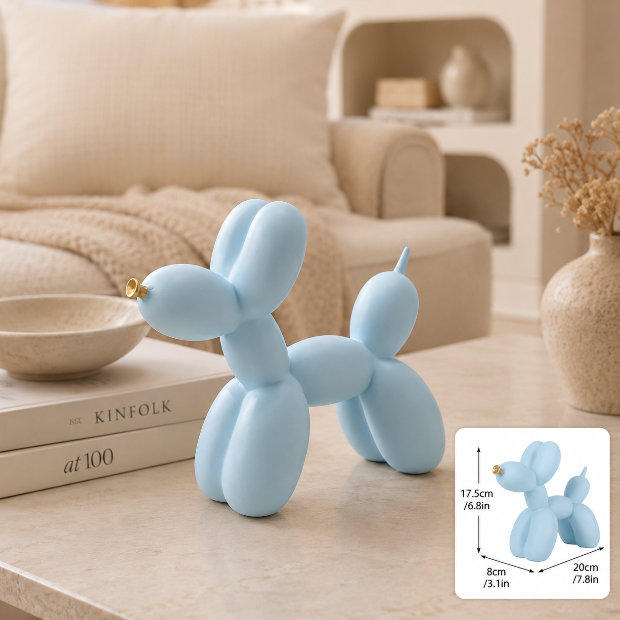 Resin Dog Statue Decor - Baby Blue