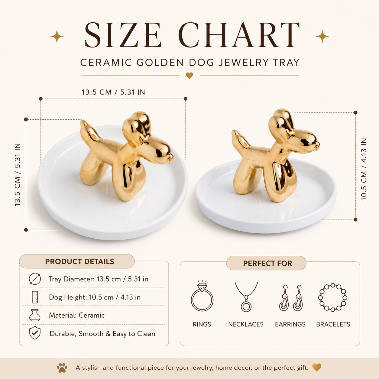Golden Dog Jewellery Tray - Ceramic Decor