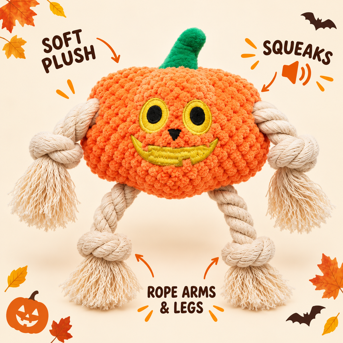 Jack-O’-Tug Pumpkin Dog Toy 🎃