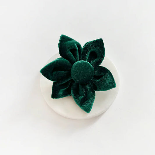 Luxe Green Velvet Flower Bow Tie