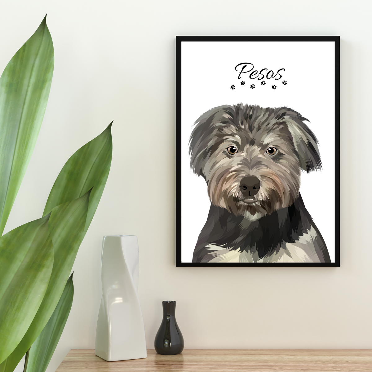 Custom Dog Art (Portraits) - Black Picture Frame Available