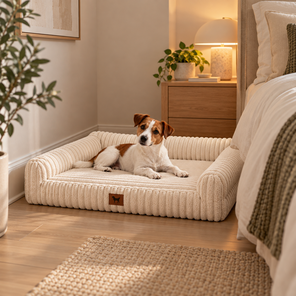 Cream orthopaedic dog bed in modern home