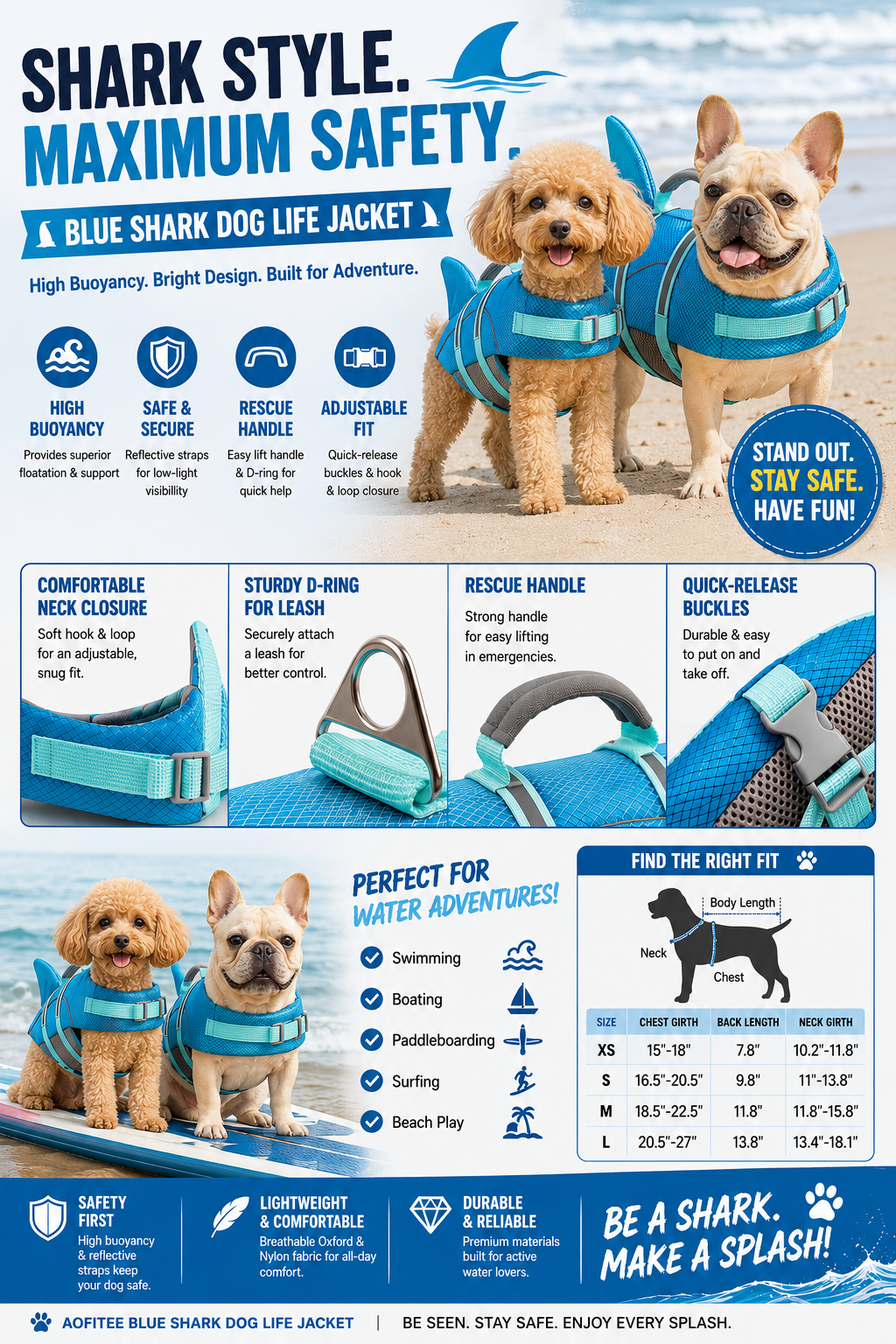 Blue Shark Dog Life Jacket