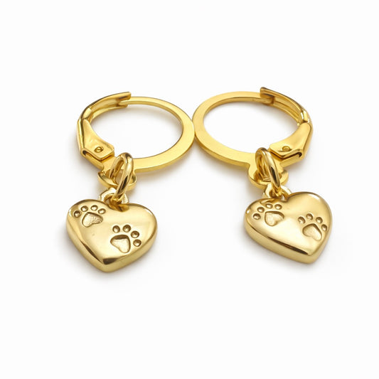 Pawprint Heart Hoop Earrings