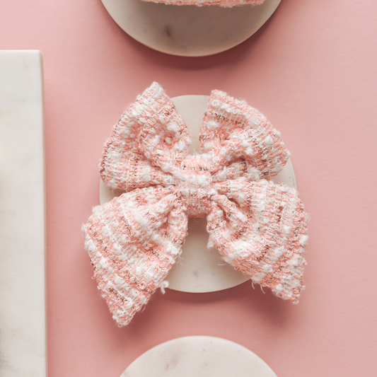 Pink Tweed Sailor Bow Tie - Bridgerton