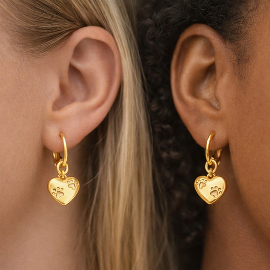 Pawprint Heart Hoop Earrings