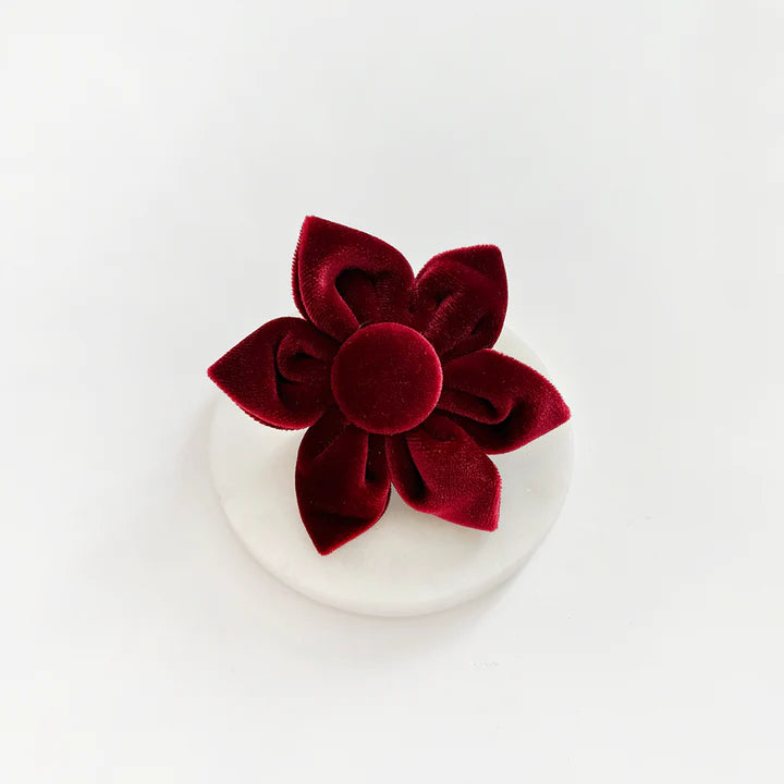 Luxe Red Velvet Flower Bow Tie