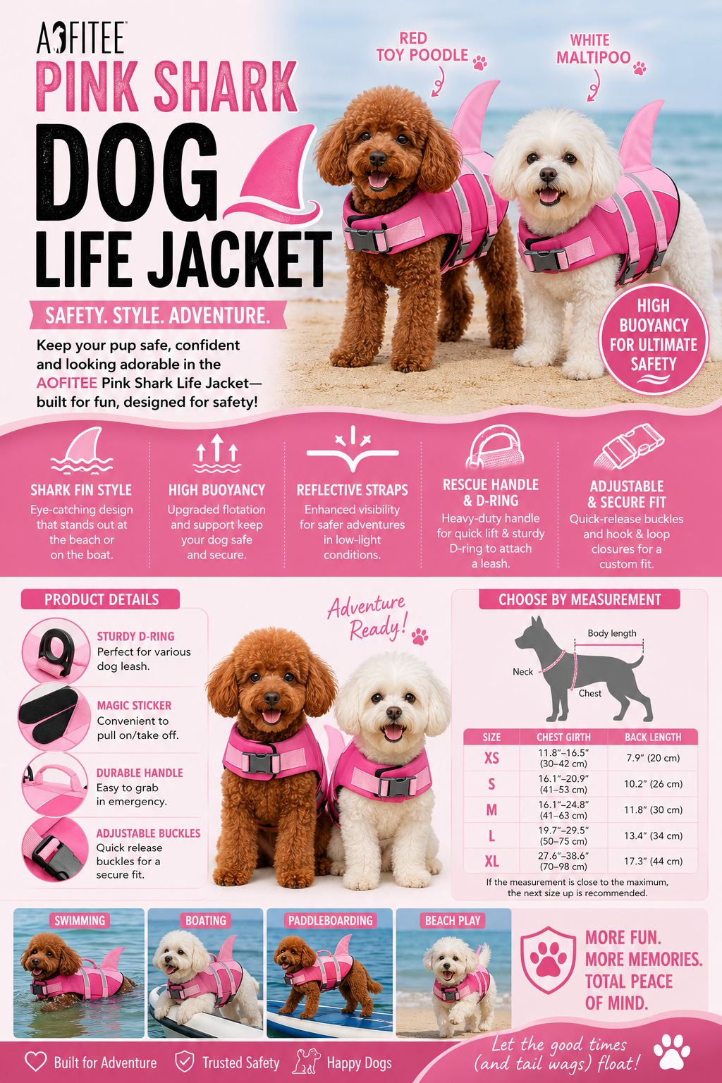 Pink Shark Dog Life Jacket