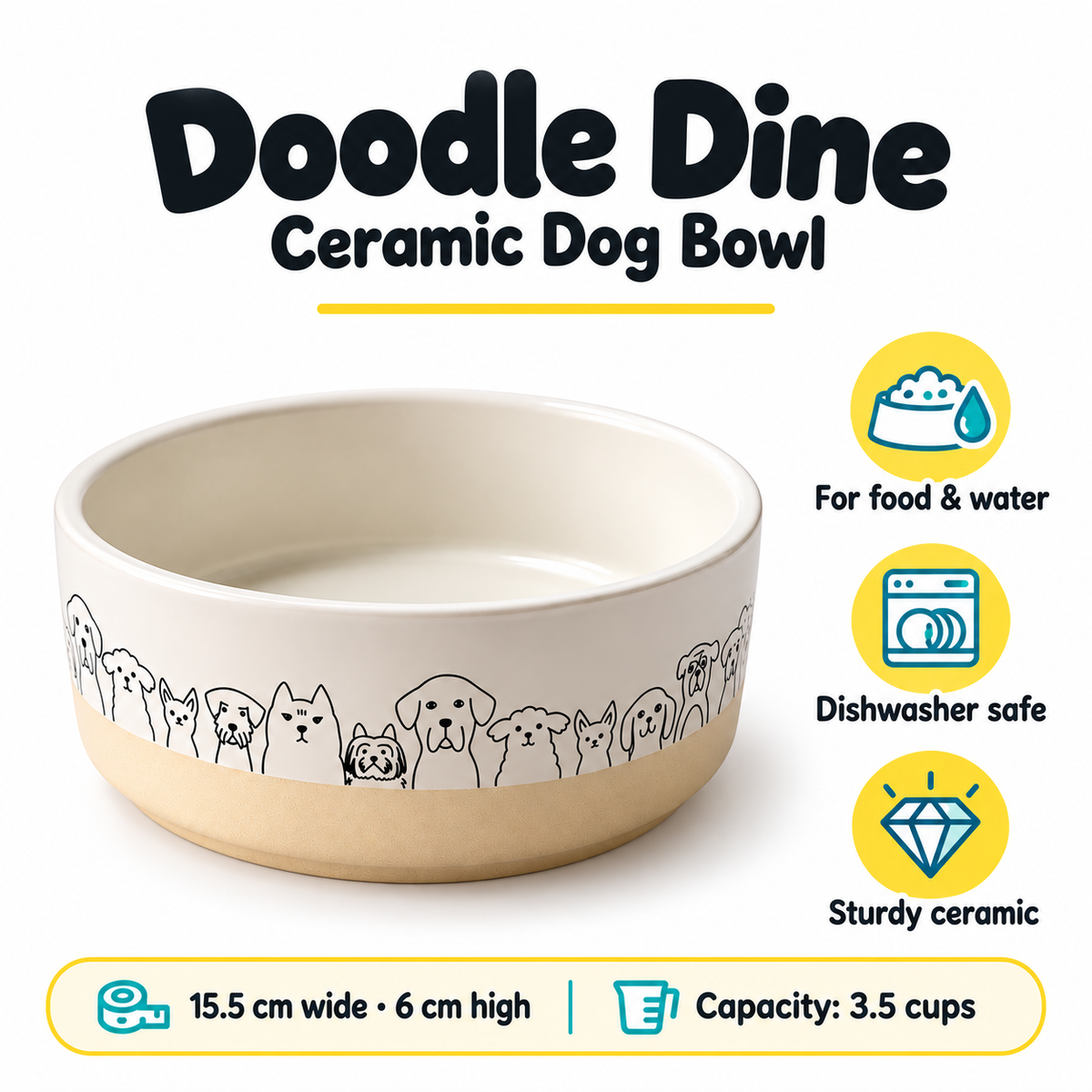 Doodle Dine Ceramic Dog Bowl