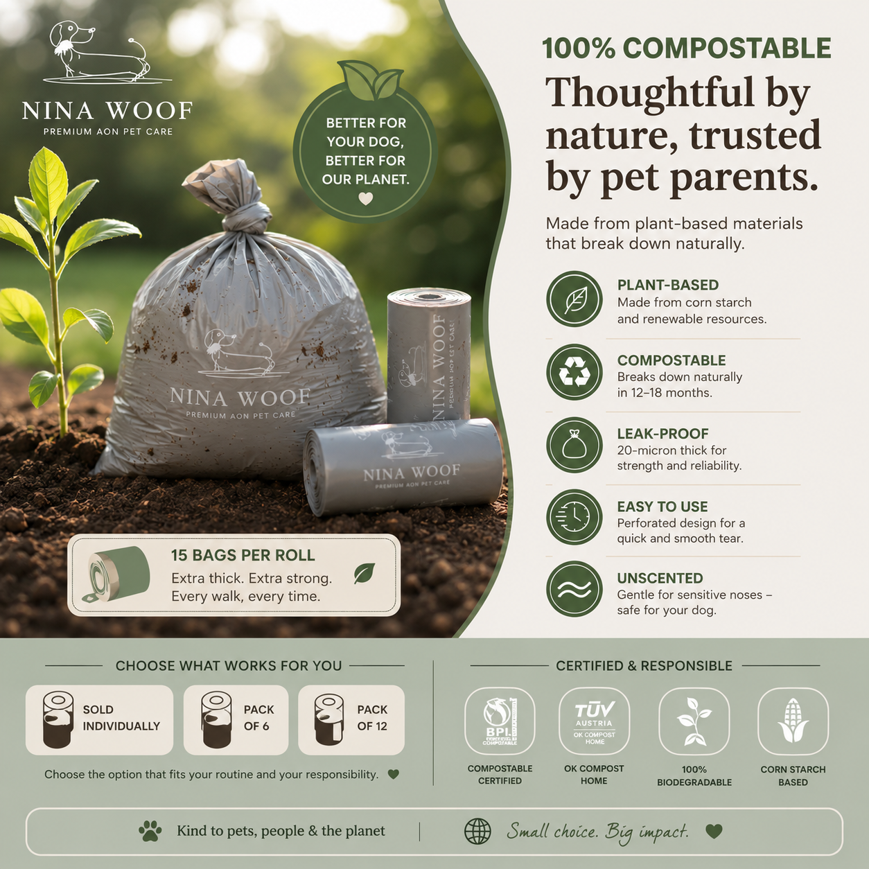 Nina Woof Plant Based Poop Bags