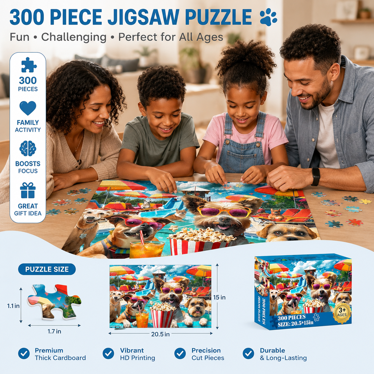 Summer Fun Dog-Themed Jigsaw Puzzle – 300 Pieces