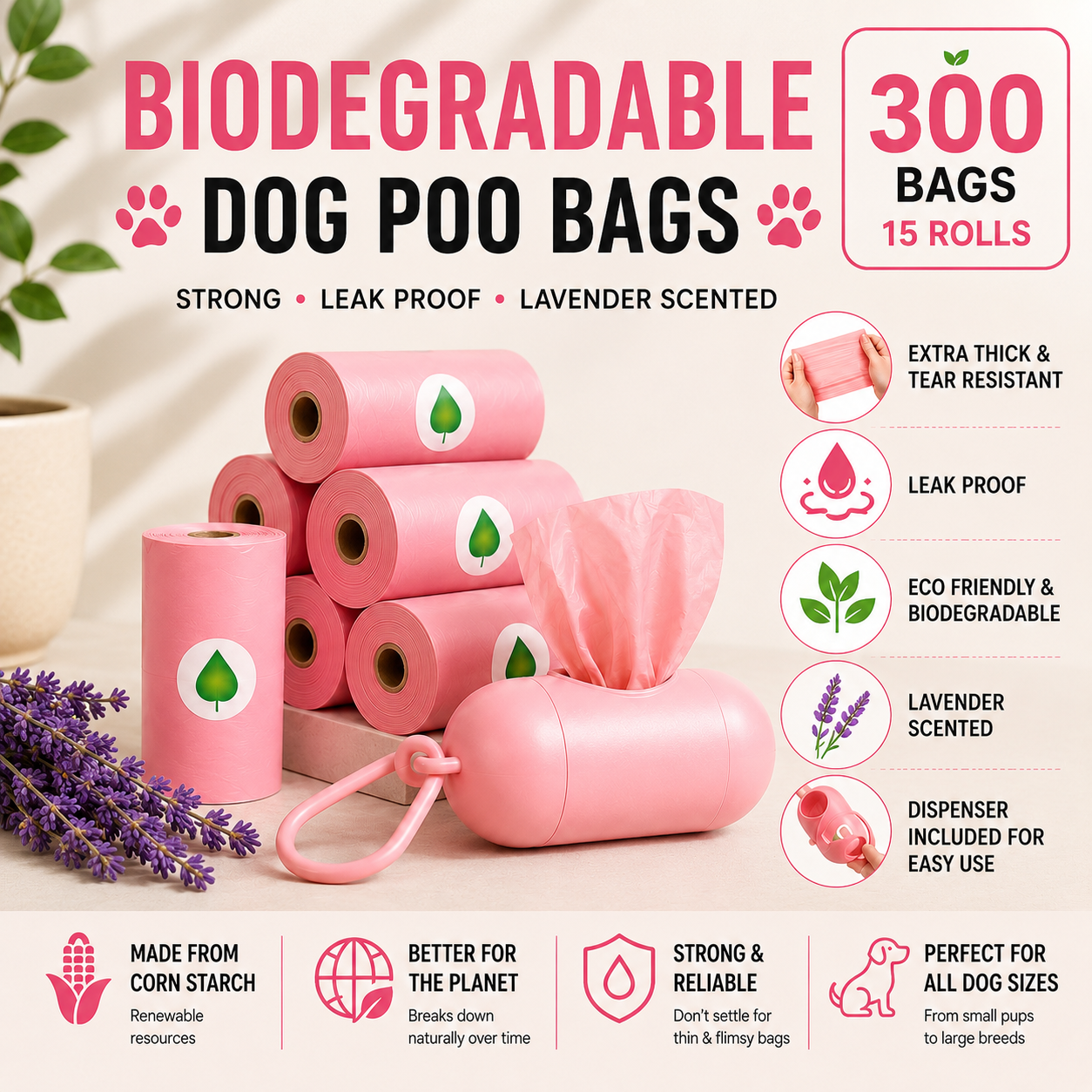 Fresh Walk Biodegradable Dog Waste Bag Box - Pink