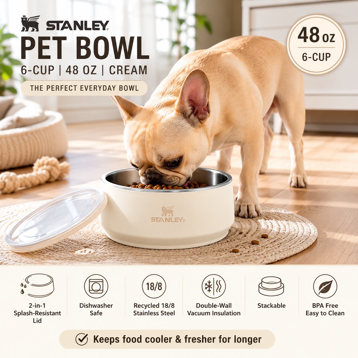 Stanley® Adventure Insulated Dog Bowl – 48 oz (Cream)