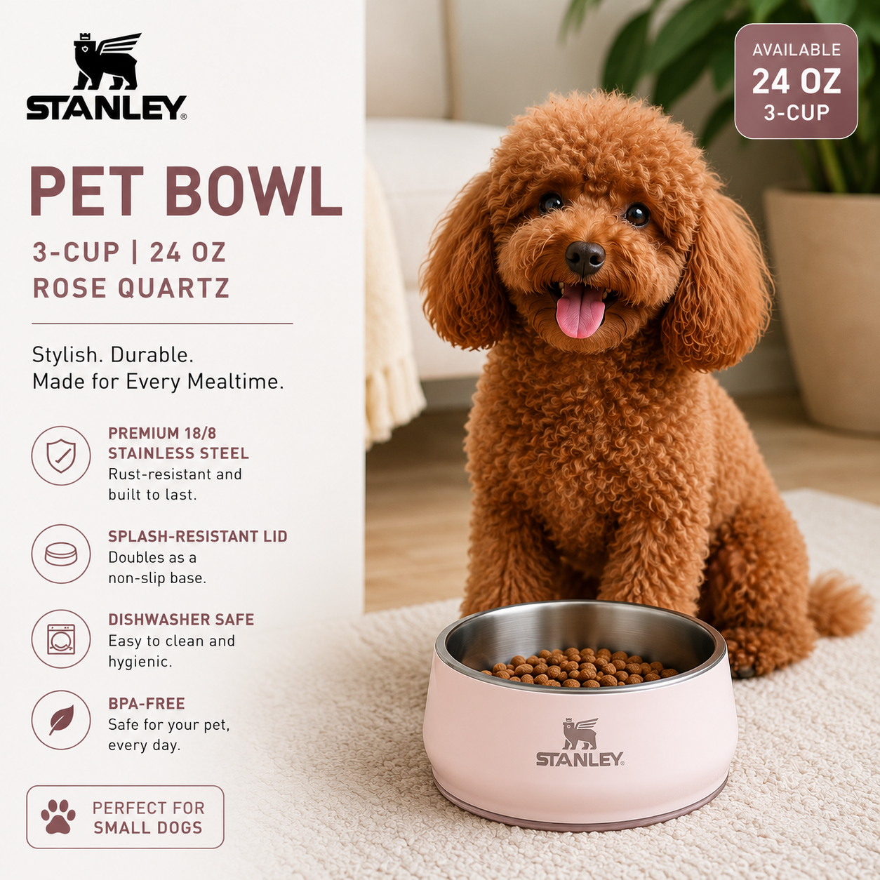 Stanley® Adventure Dog Bowl – 24 oz (Rose Quartz)