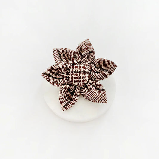 Pup Plaid Flower Bow Tie