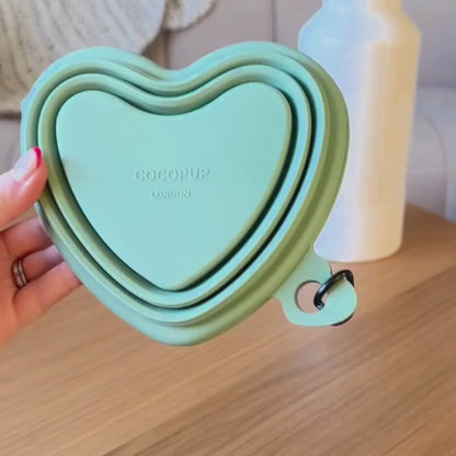 Heart Dog Bowl - Portable & Collapsible (Green)
