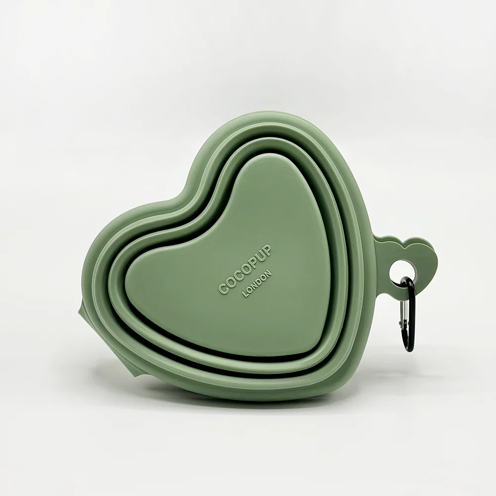Heart Dog Bowl - Portable & Collapsible (Green)