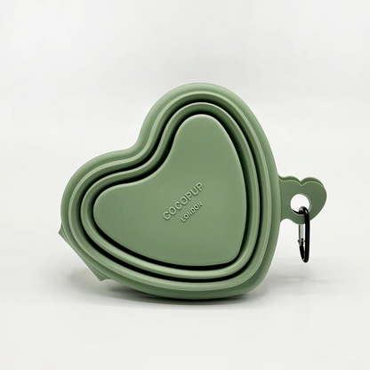 Heart Dog Bowl - Portable & Collapsible (Green)